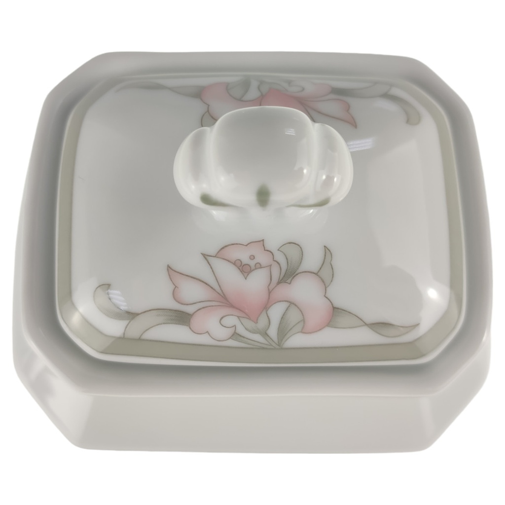 [1805983] Zuckerdose H 10,9 L 9 B 7,5 Arabella Atelier Blumendekor Rosa-Grau Porzellan gebraucht-sehr gut Bild 2