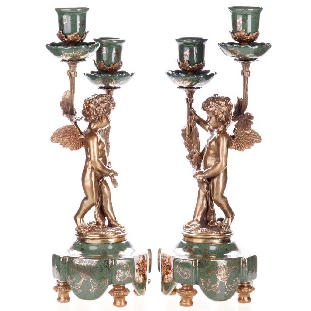 [LA-1822467] Porzellan mit Bronze Kerzenständer mit Engel Set/2 Bild 2