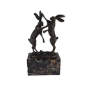 [LA-39230] Bronzeskulptur Bronzefigur Zwei Boxende Hasen Bild 2