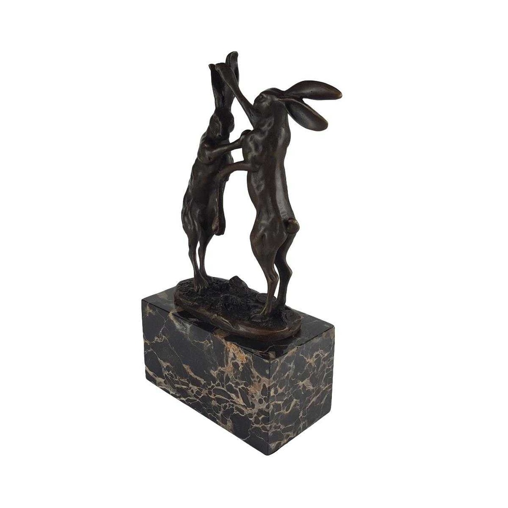 [LA-39230] Bronzeskulptur Bronzefigur Zwei Boxende Hasen Bild 3