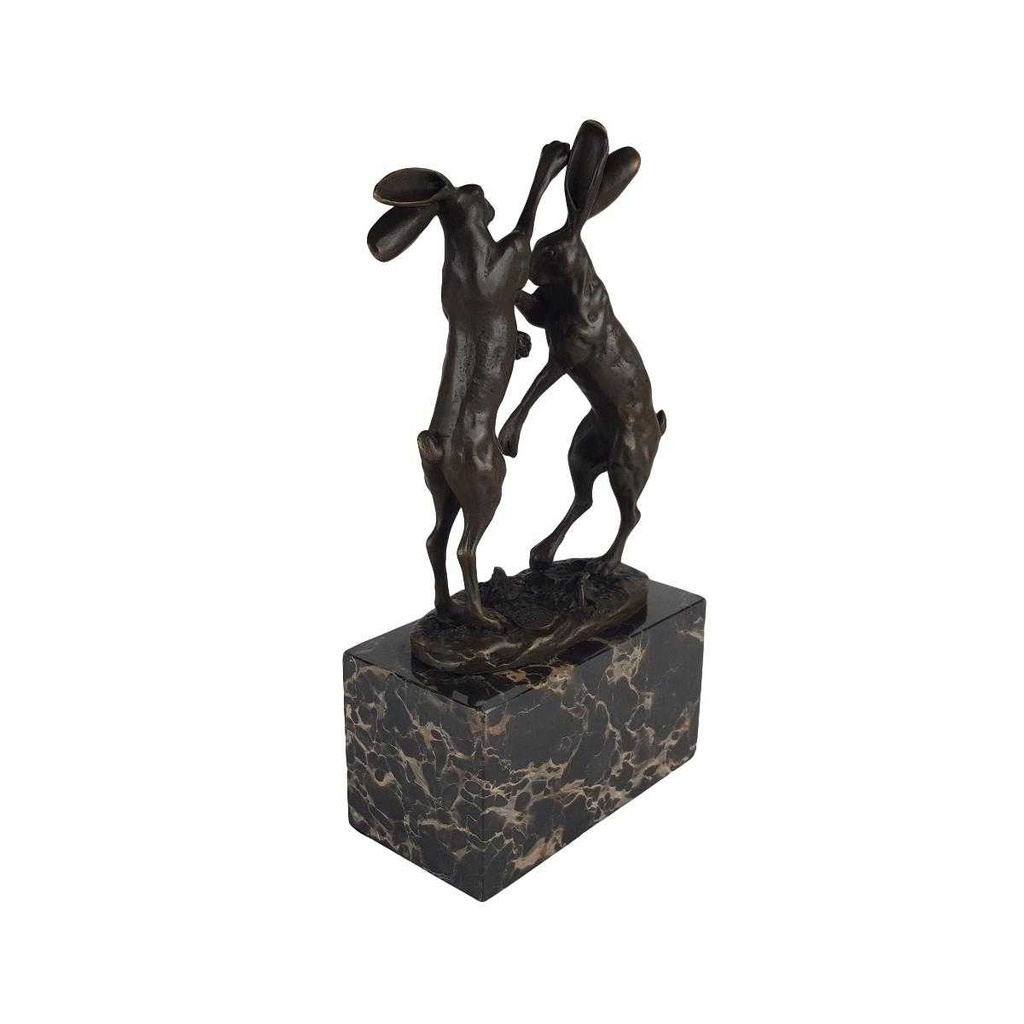 [LA-39230] Bronzeskulptur Bronzefigur Zwei Boxende Hasen Bild 4