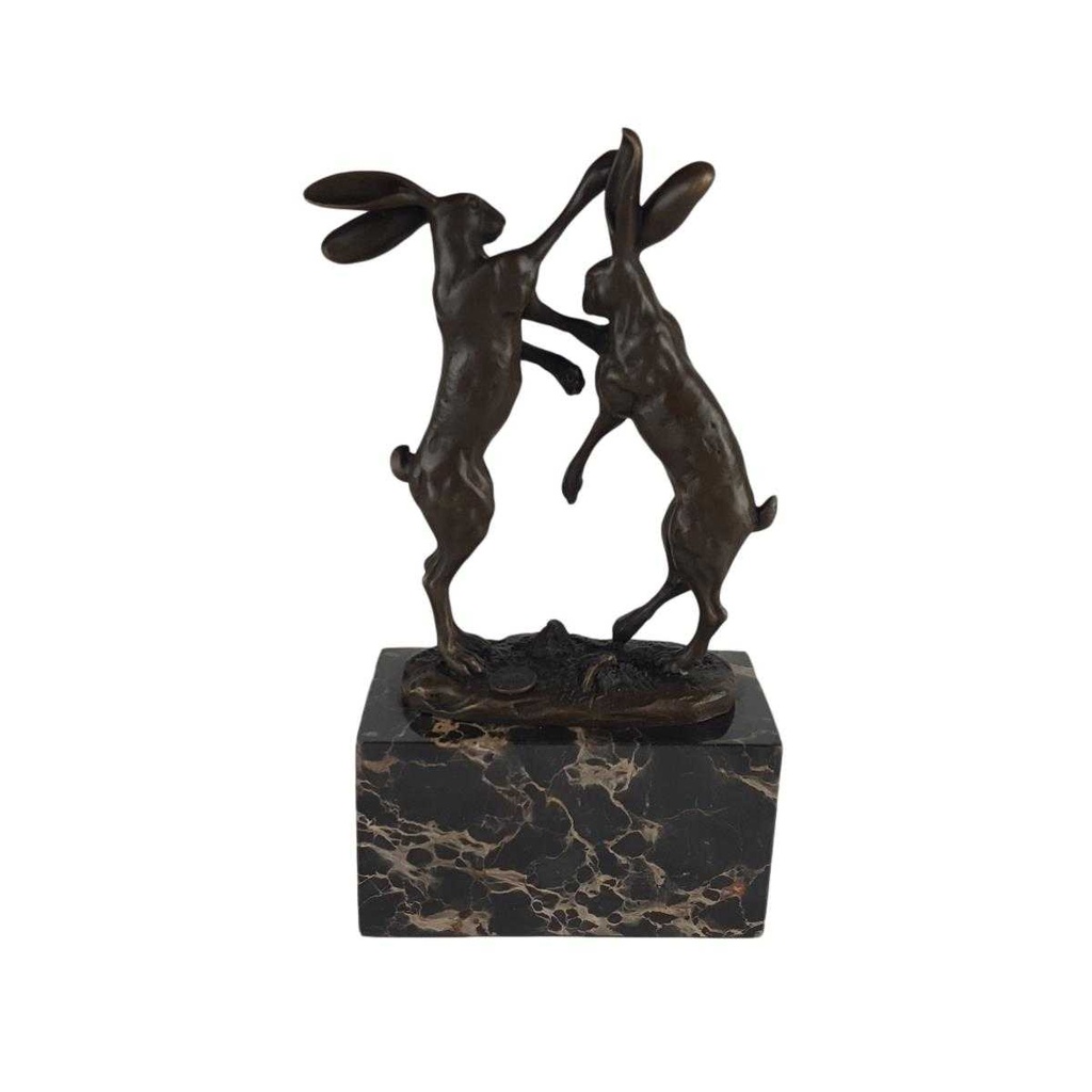 [LA-39230] Bronzeskulptur Bronzefigur Zwei Boxende Hasen Bild 5