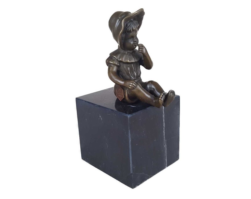 [LA-39239] Bronzeskulptur Bronzefigur Statue Sitzendes Kleines Mädchen H 15,3 cm Bild 2