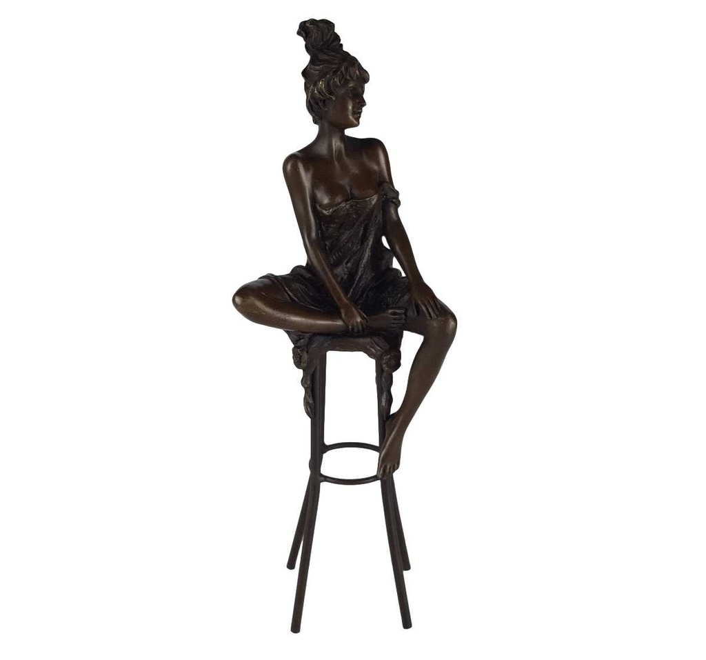 [LA-39251] Bronzeskulptur Bronzefigur Frau auf Barstuhl Barhocker Bild 2