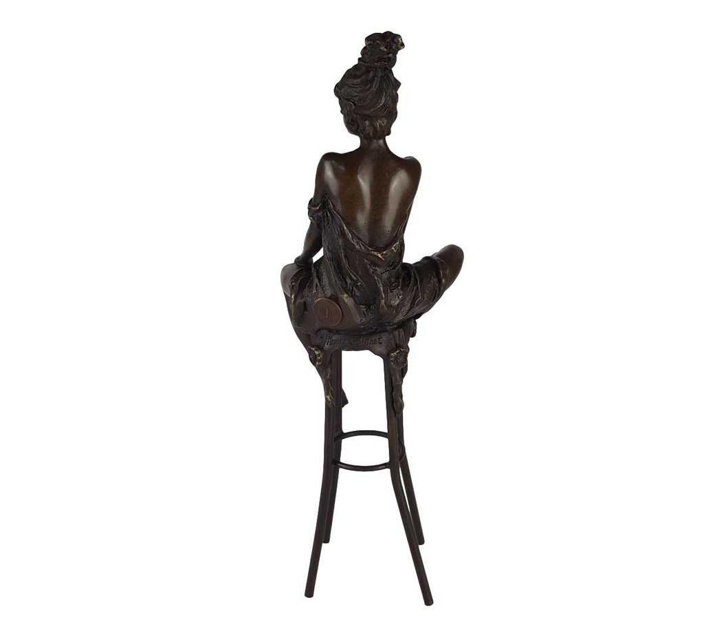 [LA-39251] Bronzeskulptur Bronzefigur Frau auf Barstuhl Barhocker Bild 4