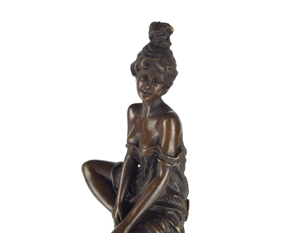 [LA-39251] Bronzeskulptur Bronzefigur Frau auf Barstuhl Barhocker Bild 8
