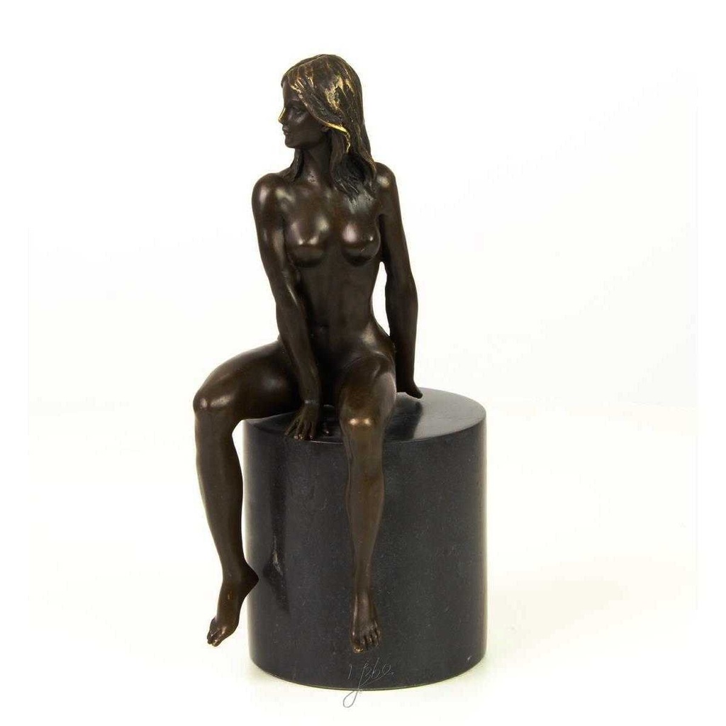 [LA-39253] Bronzeskulptur Bronzefigur Erotik Frau Sitzend Hockt Bild 3
