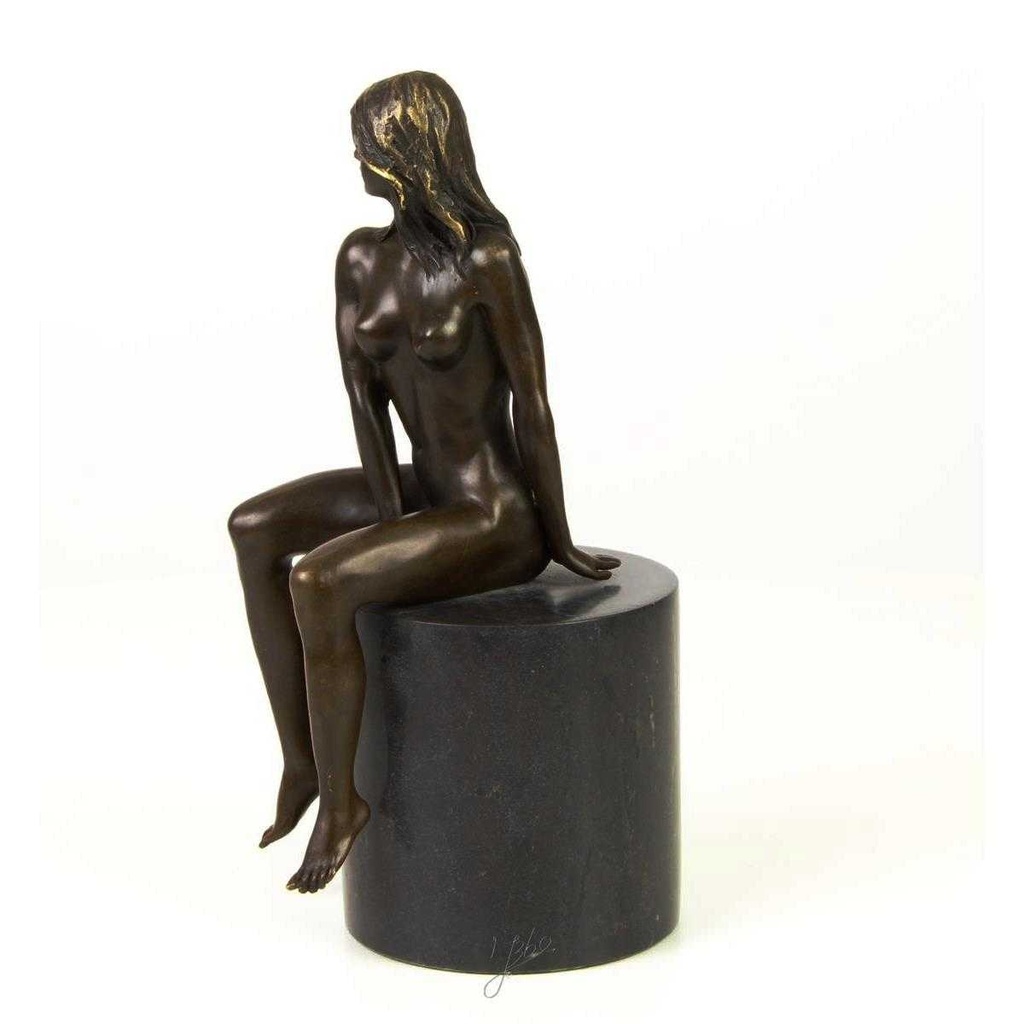 [LA-39253] Bronzeskulptur Bronzefigur Erotik Frau Sitzend Hockt Bild 5