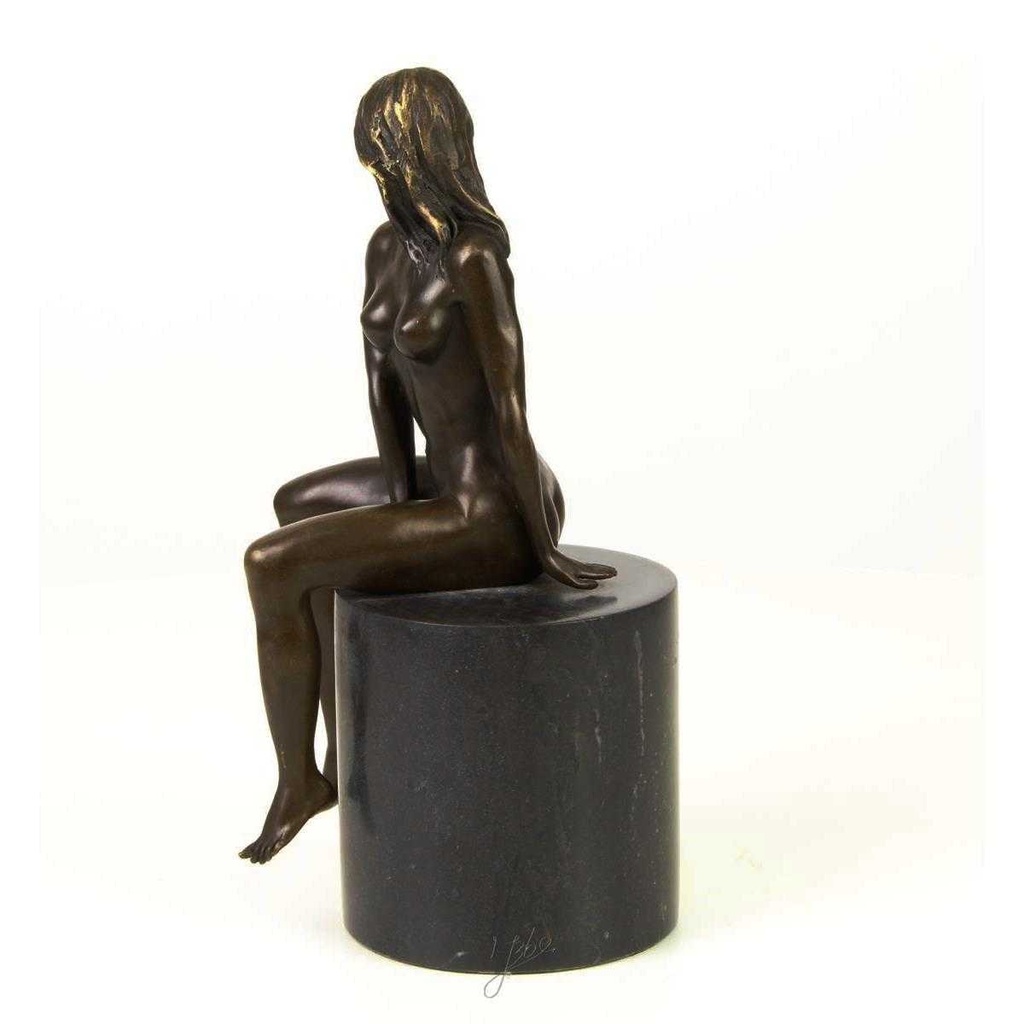 [LA-39253] Bronzeskulptur Bronzefigur Erotik Frau Sitzend Hockt Bild 6
