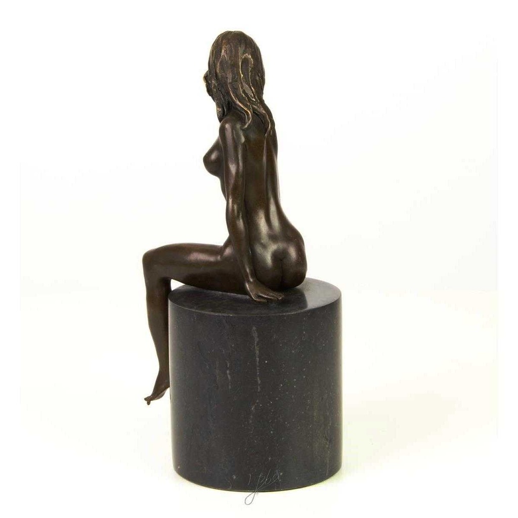 [LA-39253] Bronzeskulptur Bronzefigur Erotik Frau Sitzend Hockt Bild 8