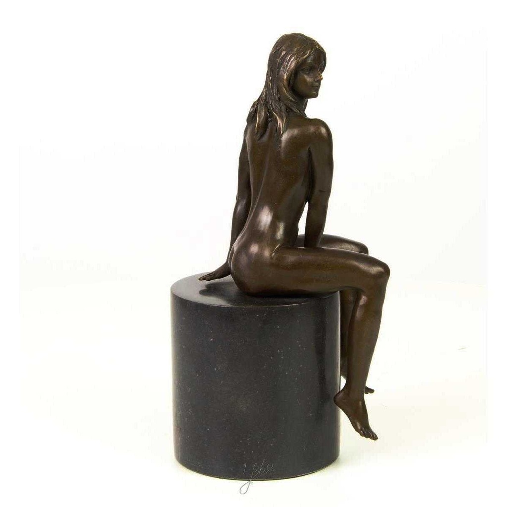 [LA-39253] Bronzeskulptur Bronzefigur Erotik Frau Sitzend Hockt Bild 13