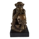[LA-39281] Bronzeskulptur Bronzefigur Darwin Affe Philosoph Hält Schädel Bild 7