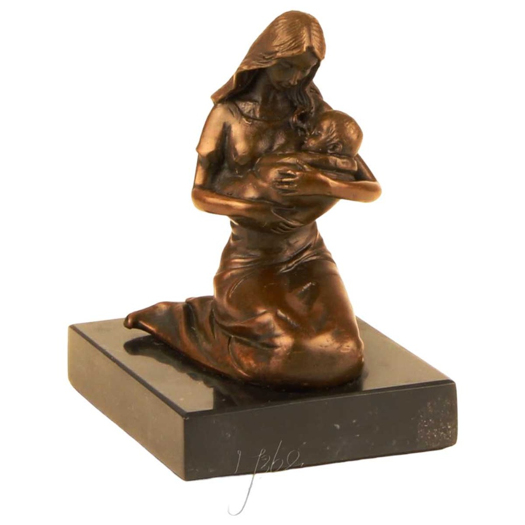 [LA-39305] Bronzeskulptur Bronzefigur Bronze Kniend Frau Mutter mit Kind Baby Im Arm Bild 2