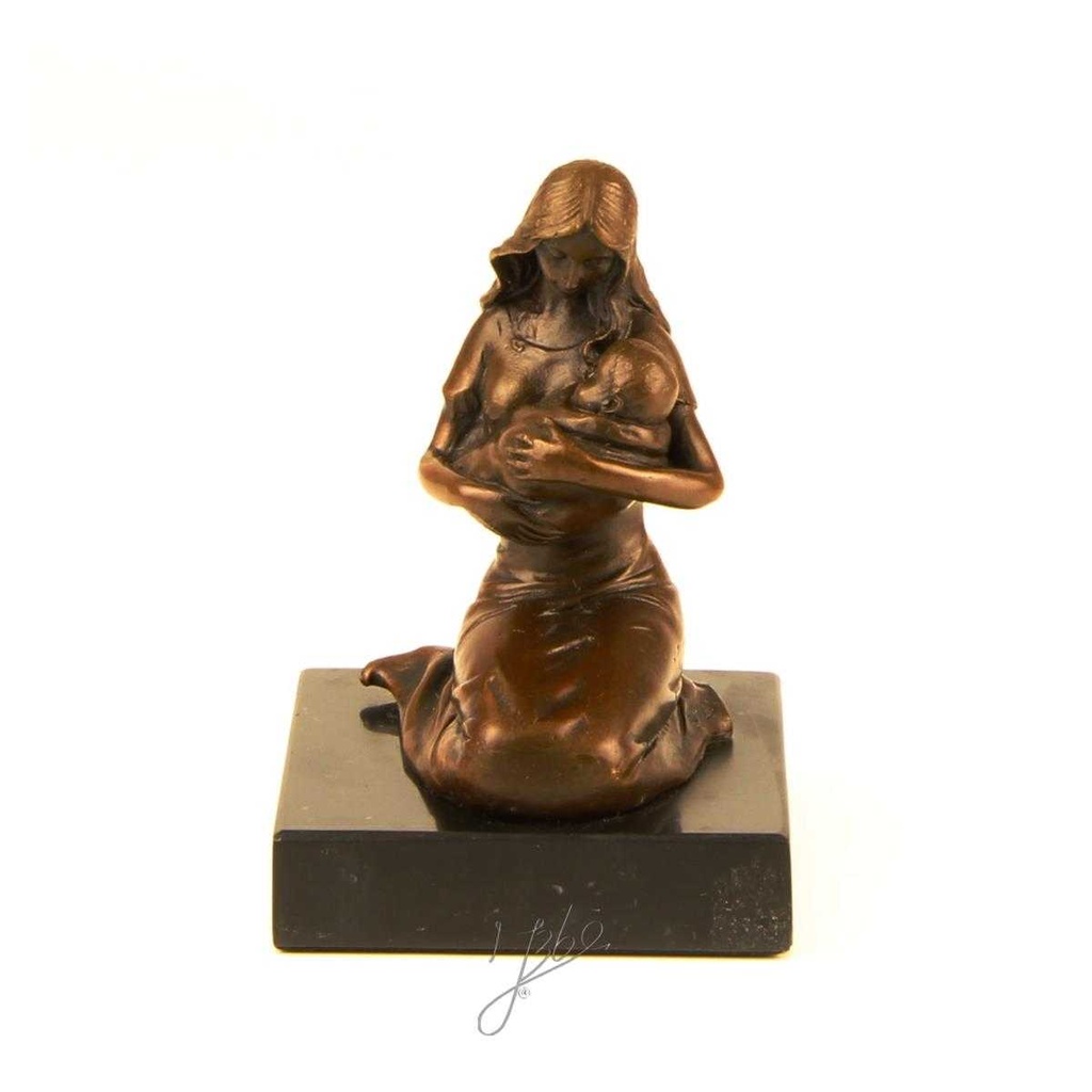 [LA-39305] Bronzeskulptur Bronzefigur Bronze Kniend Frau Mutter mit Kind Baby Im Arm Bild 3