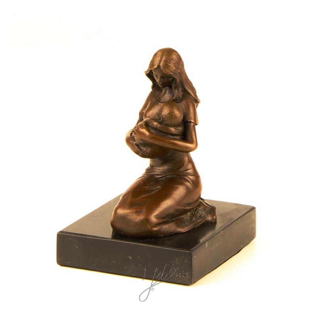 [LA-39305] Bronzeskulptur Bronzefigur Bronze Kniend Frau Mutter mit Kind Baby Im Arm Bild 4