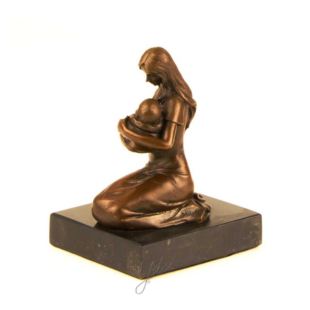 [LA-39305] Bronzeskulptur Bronzefigur Bronze Kniend Frau Mutter mit Kind Baby Im Arm Bild 5