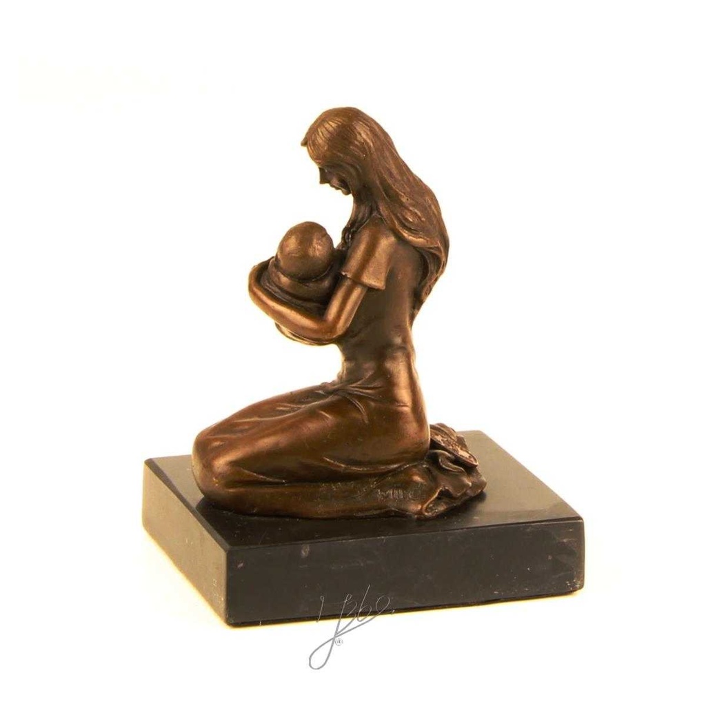[LA-39305] Bronzeskulptur Bronzefigur Bronze Kniend Frau Mutter mit Kind Baby Im Arm Bild 6