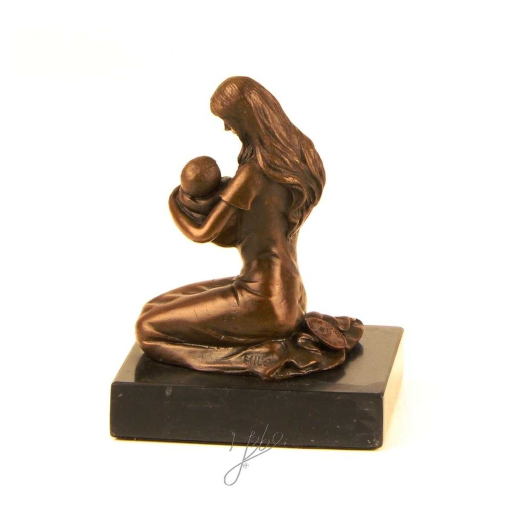 [LA-39305] Bronzeskulptur Bronzefigur Bronze Kniend Frau Mutter mit Kind Baby Im Arm Bild 7