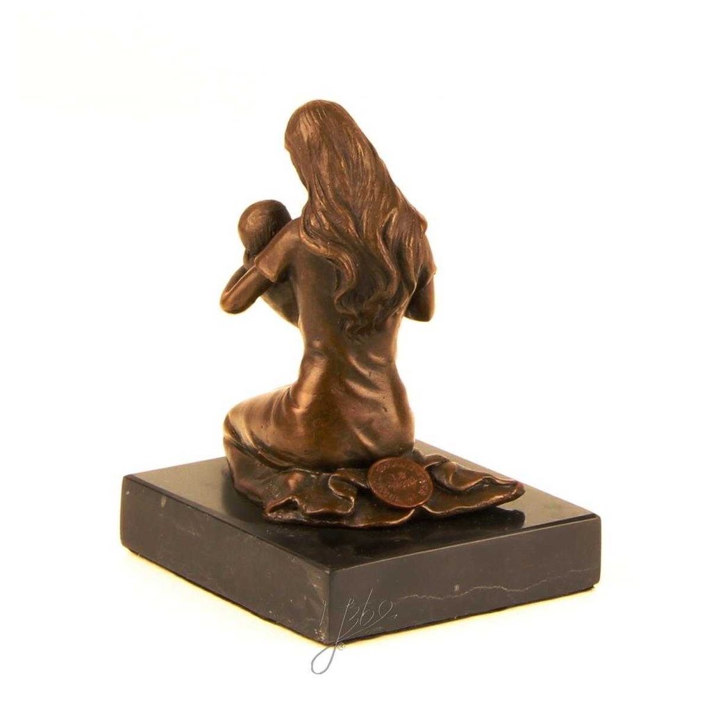 [LA-39305] Bronzeskulptur Bronzefigur Bronze Kniend Frau Mutter mit Kind Baby Im Arm Bild 9