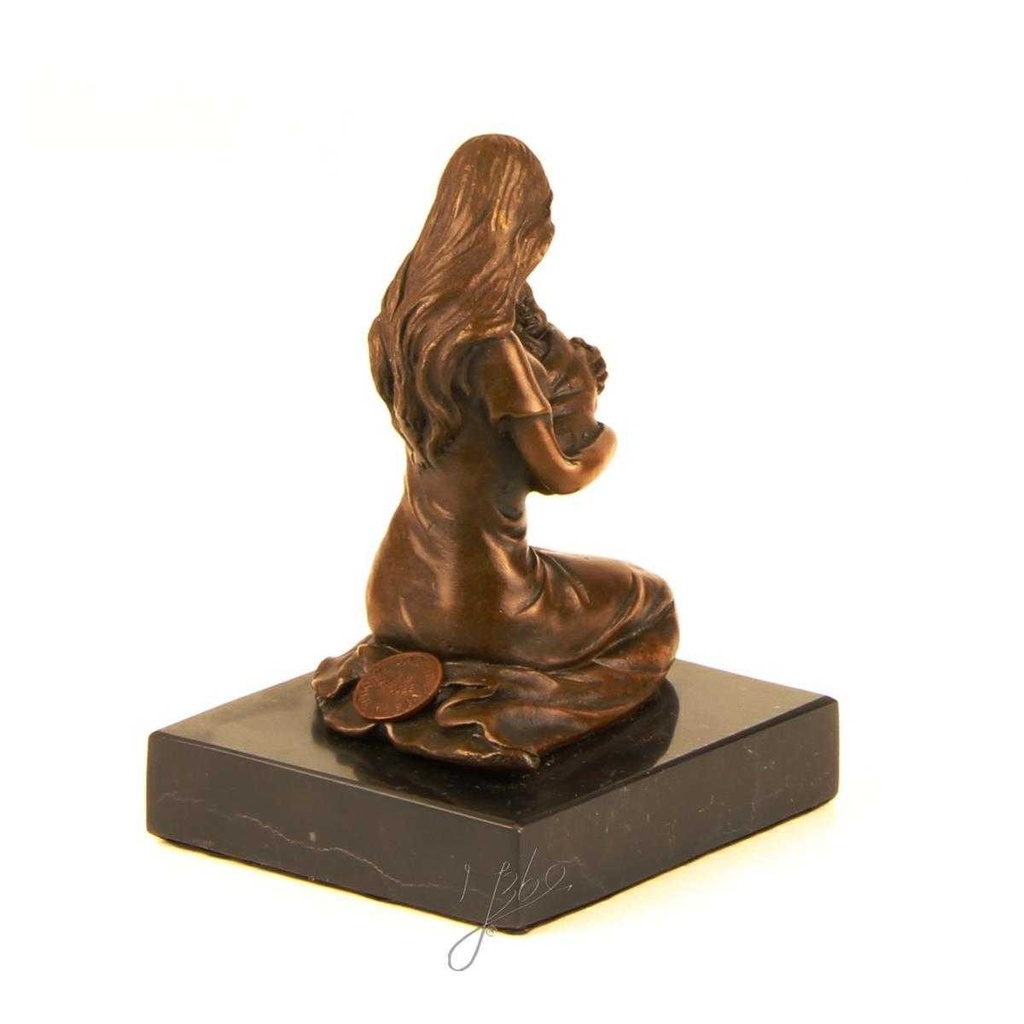 [LA-39305] Bronzeskulptur Bronzefigur Bronze Kniend Frau Mutter mit Kind Baby Im Arm Bild 12