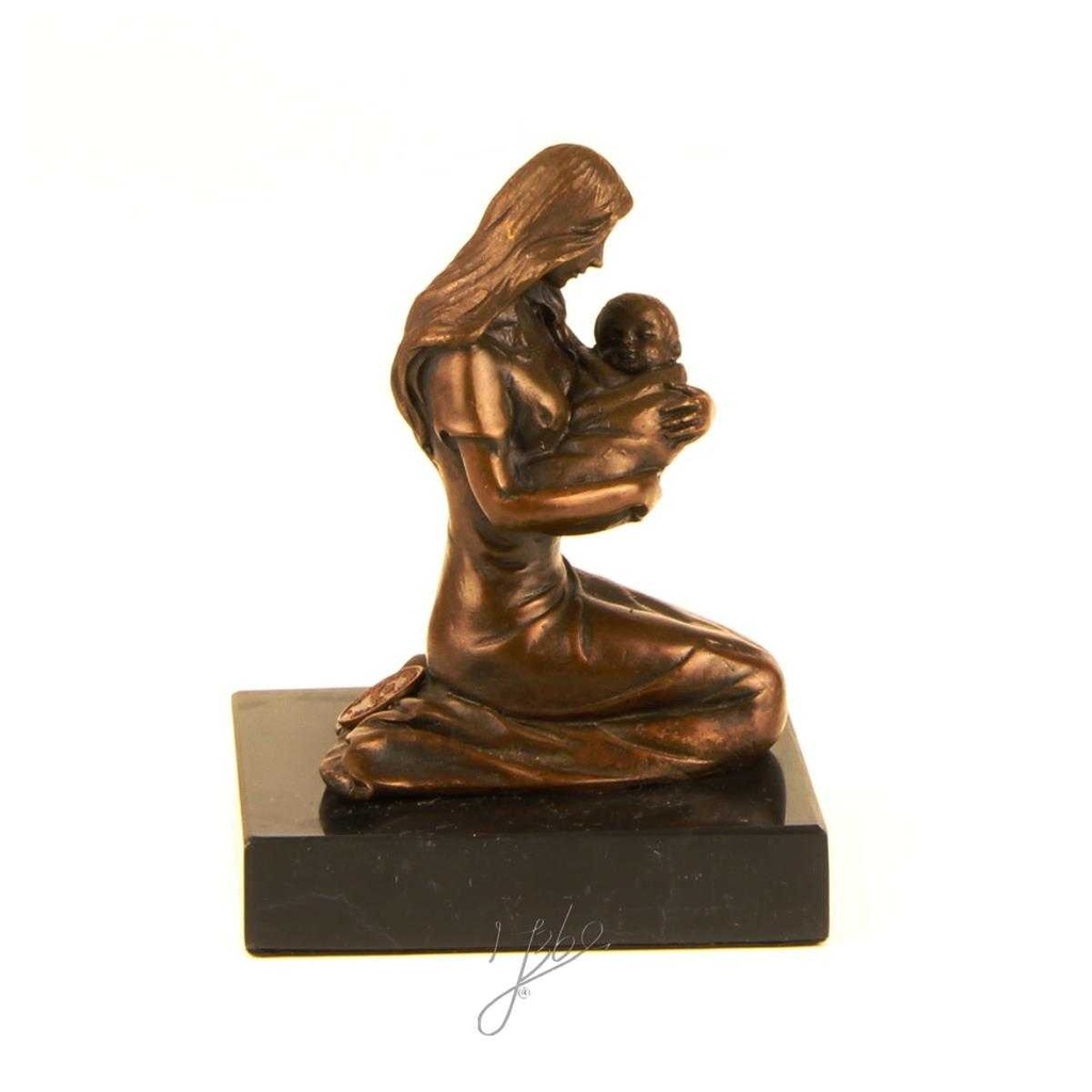 [LA-39305] Bronzeskulptur Bronzefigur Bronze Kniend Frau Mutter mit Kind Baby Im Arm Bild 14