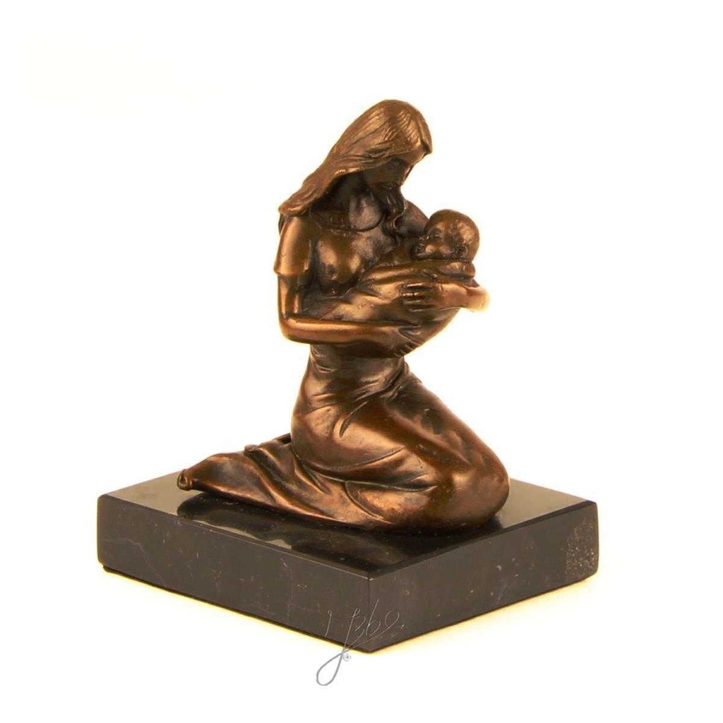 [LA-39305] Bronzeskulptur Bronzefigur Bronze Kniend Frau Mutter mit Kind Baby Im Arm Bild 16