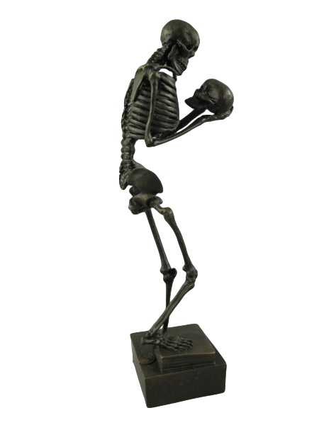 [LA-39312] Bronzeskulptur Bronzefigur Namens Todesbetrachtung Skelett Hält Schädel Bild 5