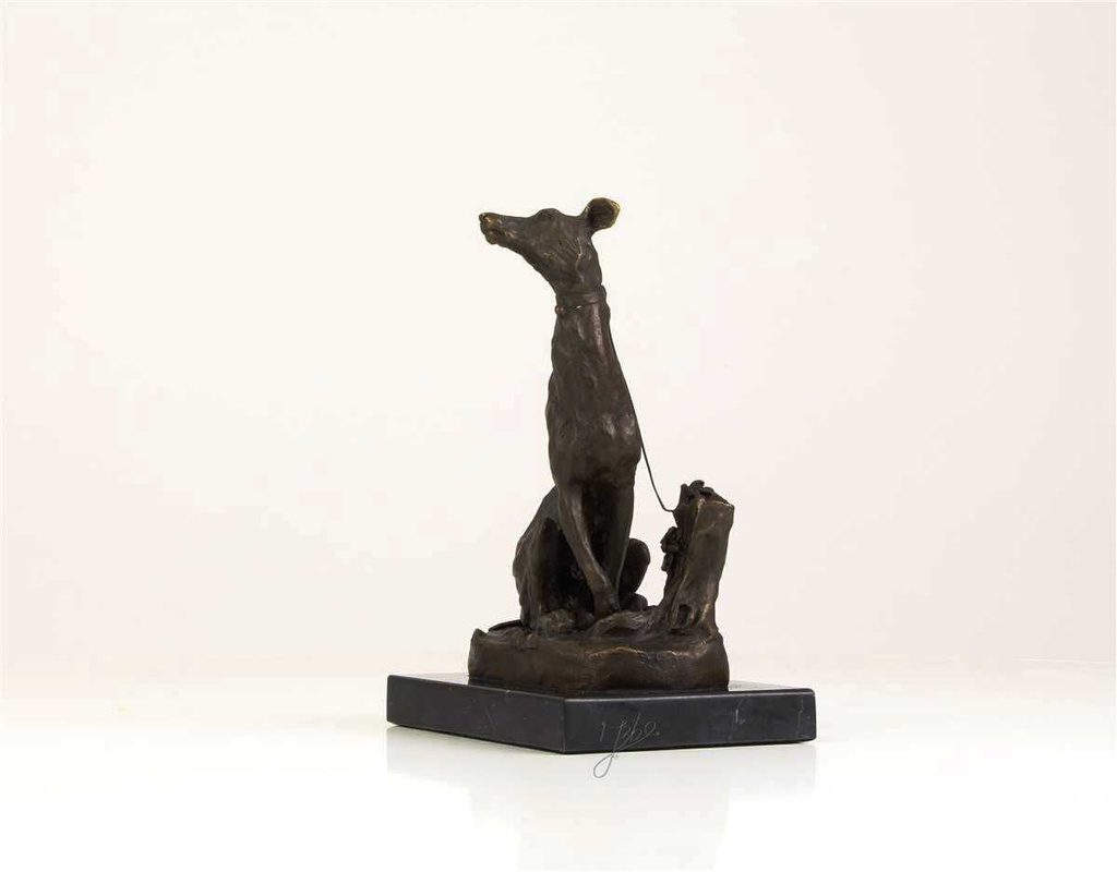 [LA-39323] Bronzeskulptur Bronzefigur Sitzender Windhund Bild 3