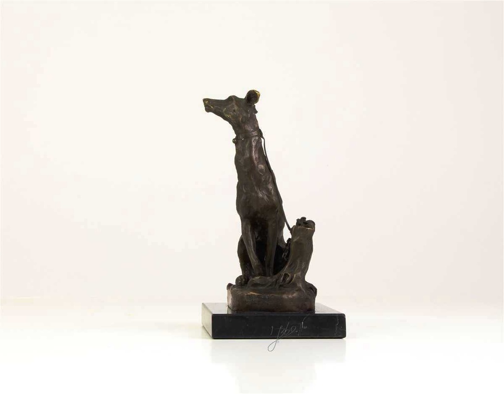 [LA-39323] Bronzeskulptur Bronzefigur Sitzender Windhund Bild 4