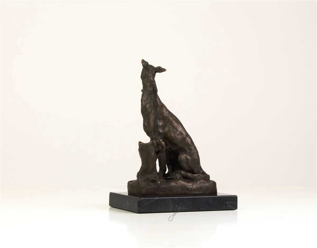 [LA-39323] Bronzeskulptur Bronzefigur Sitzender Windhund Bild 7