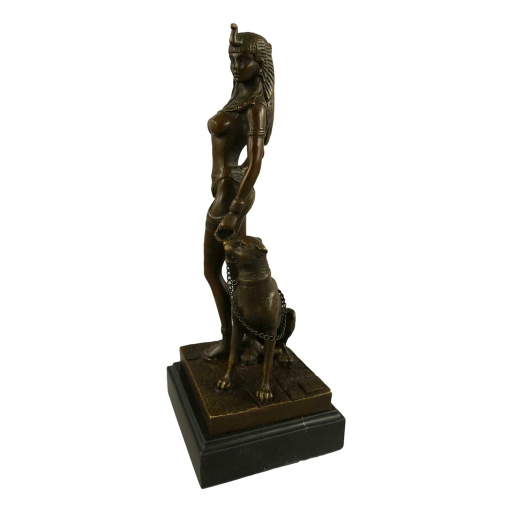 [LA-39328] Bronzeskulptur Bronzefigur Cleopatra mit Panter Bild 3