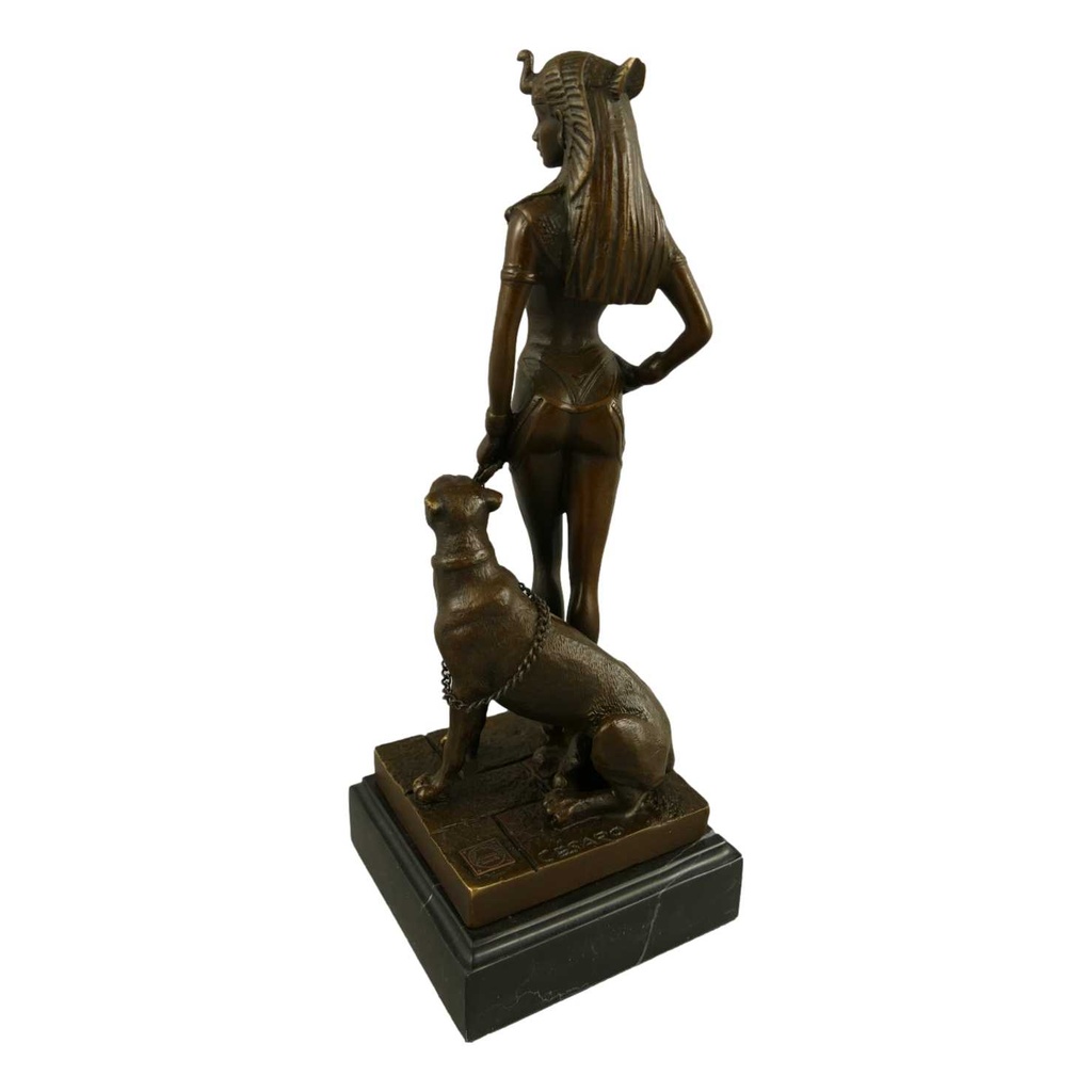 [LA-39328] Bronzeskulptur Bronzefigur Cleopatra mit Panter Bild 4