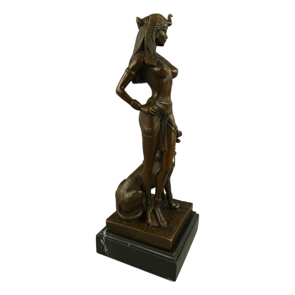 [LA-39328] Bronzeskulptur Bronzefigur Cleopatra mit Panter Bild 5