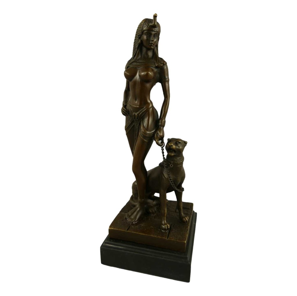 [LA-39328] Bronzeskulptur Bronzefigur Cleopatra mit Panter Bild 6