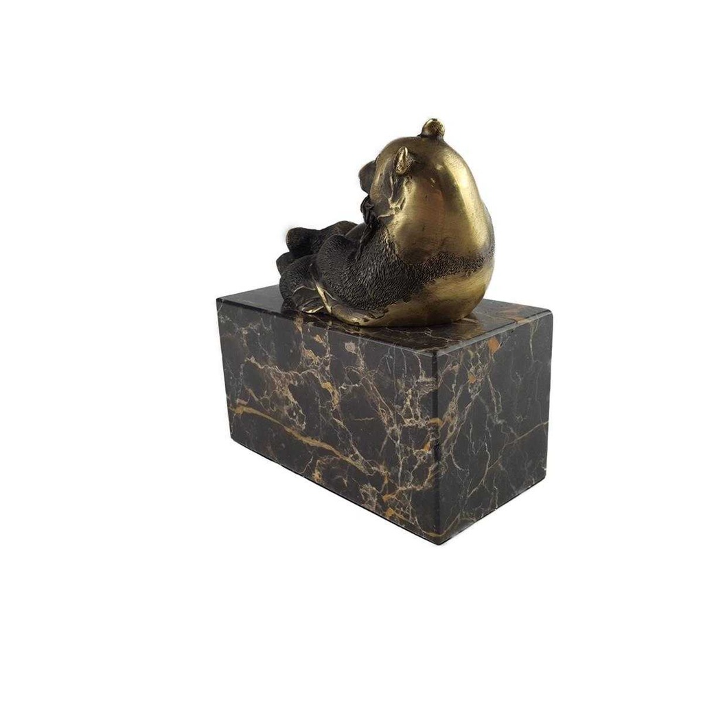 [LA-39374] Bronzeskulptur Bronzefigur Liegend Essender Panda Bär Bild 2