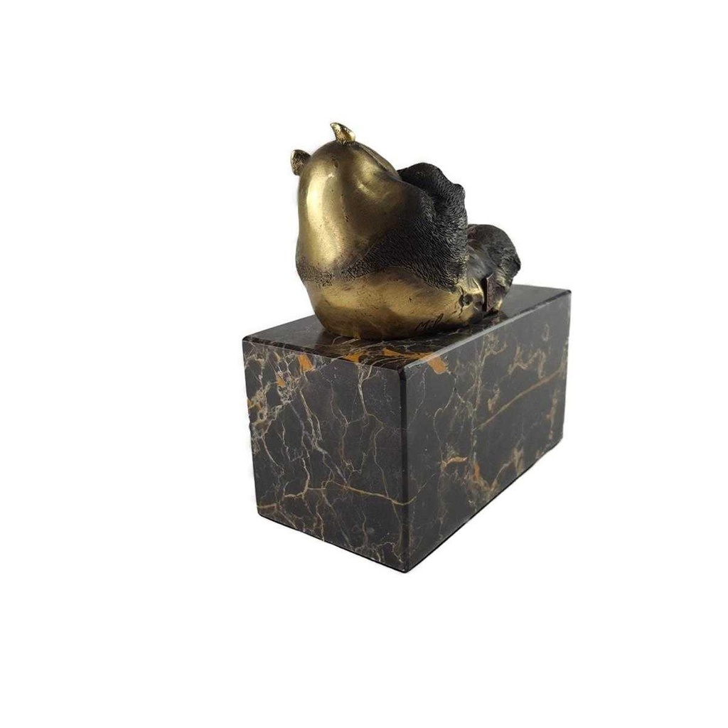 [LA-39374] Bronzeskulptur Bronzefigur Liegend Essender Panda Bär Bild 3