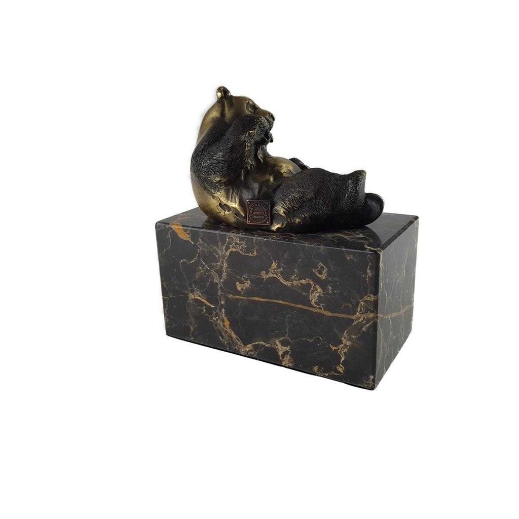 [LA-39374] Bronzeskulptur Bronzefigur Liegend Essender Panda Bär Bild 4