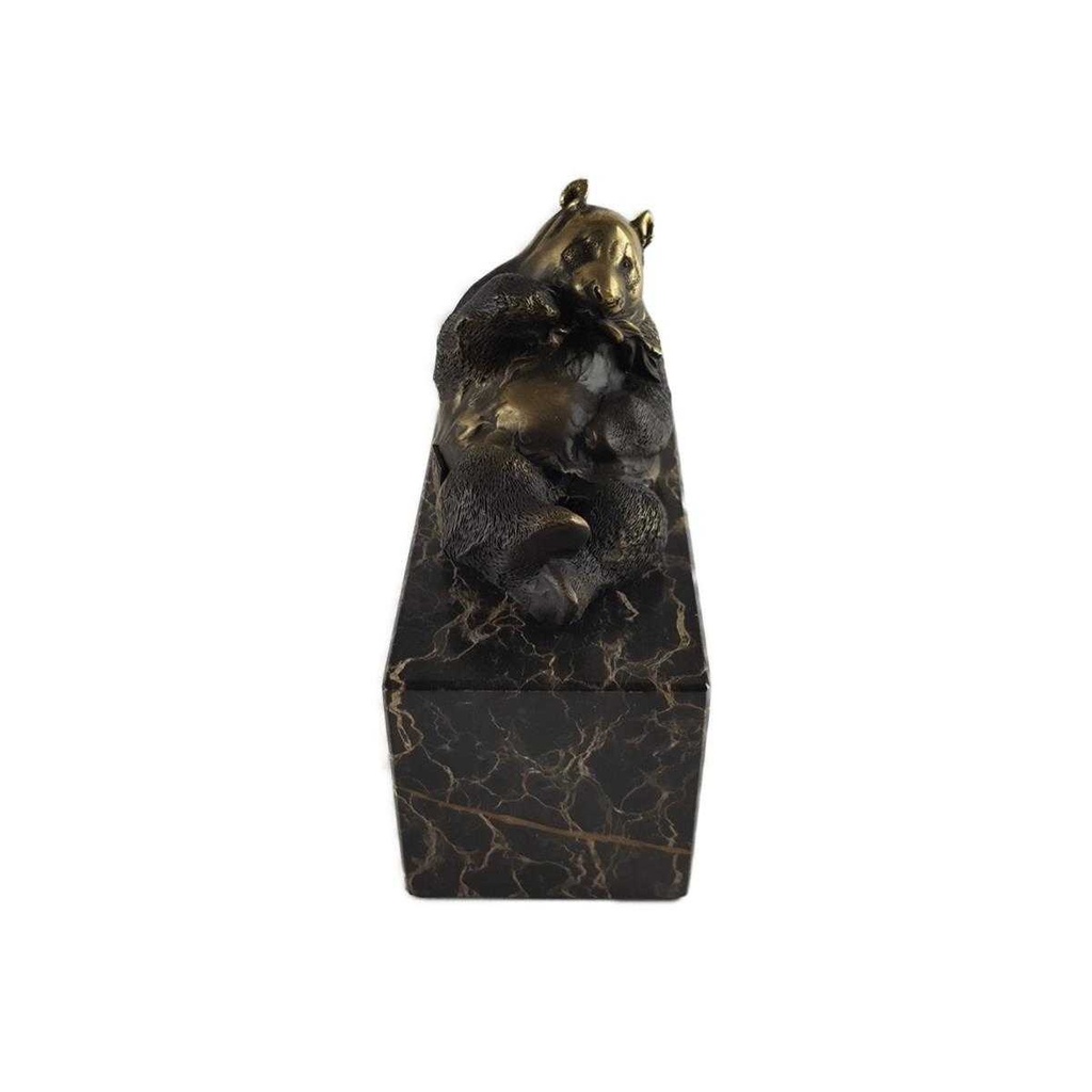 [LA-39374] Bronzeskulptur Bronzefigur Liegend Essender Panda Bär Bild 5