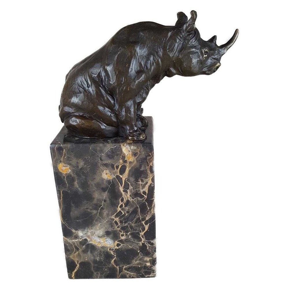 [LA-39377] Bronzeskulptur Bronzefigur Nashorn sitzend Bild 5