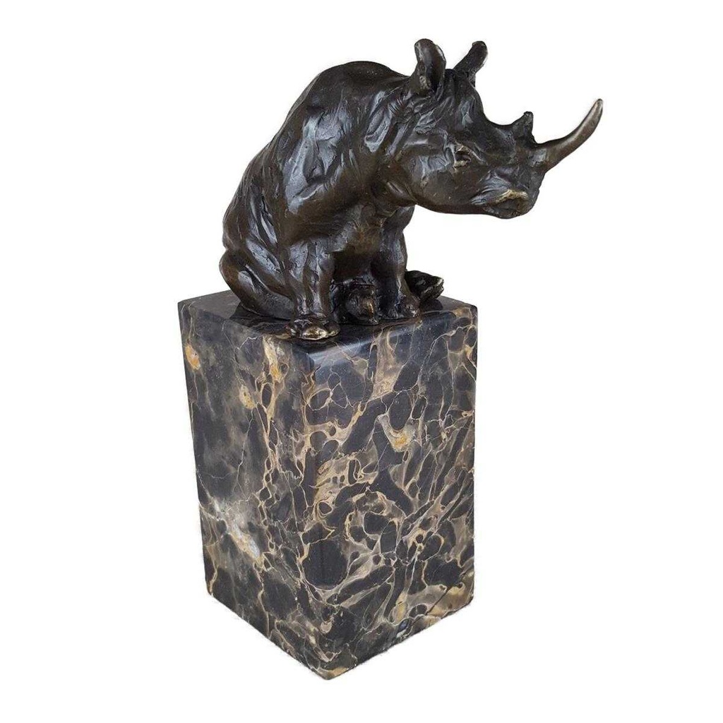 [LA-39377] Bronzeskulptur Bronzefigur Nashorn sitzend Bild 6