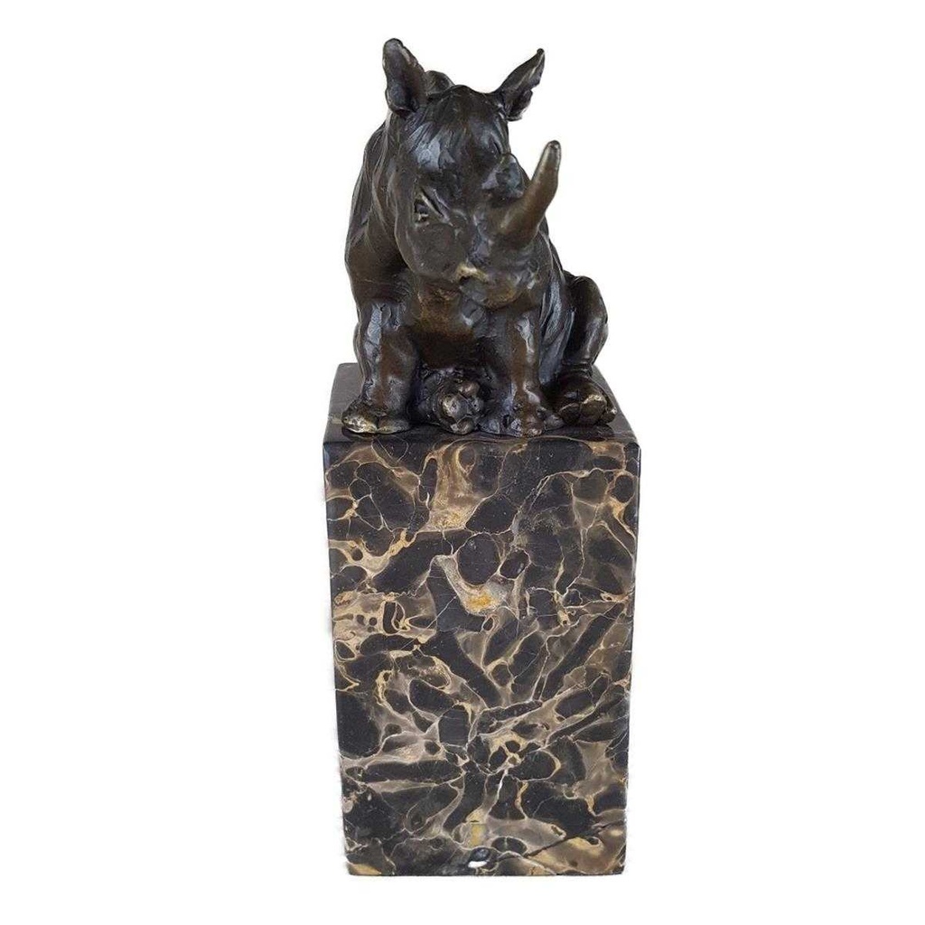 [LA-39377] Bronzeskulptur Bronzefigur Nashorn sitzend Bild 7