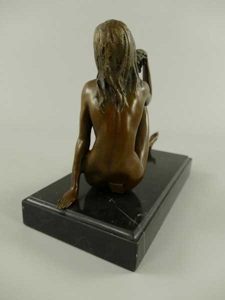 [LA-39385] Bronze Skulptur Figur Bronzeskulptur Bronzefigur Sitzende Frau Girl Bild 7