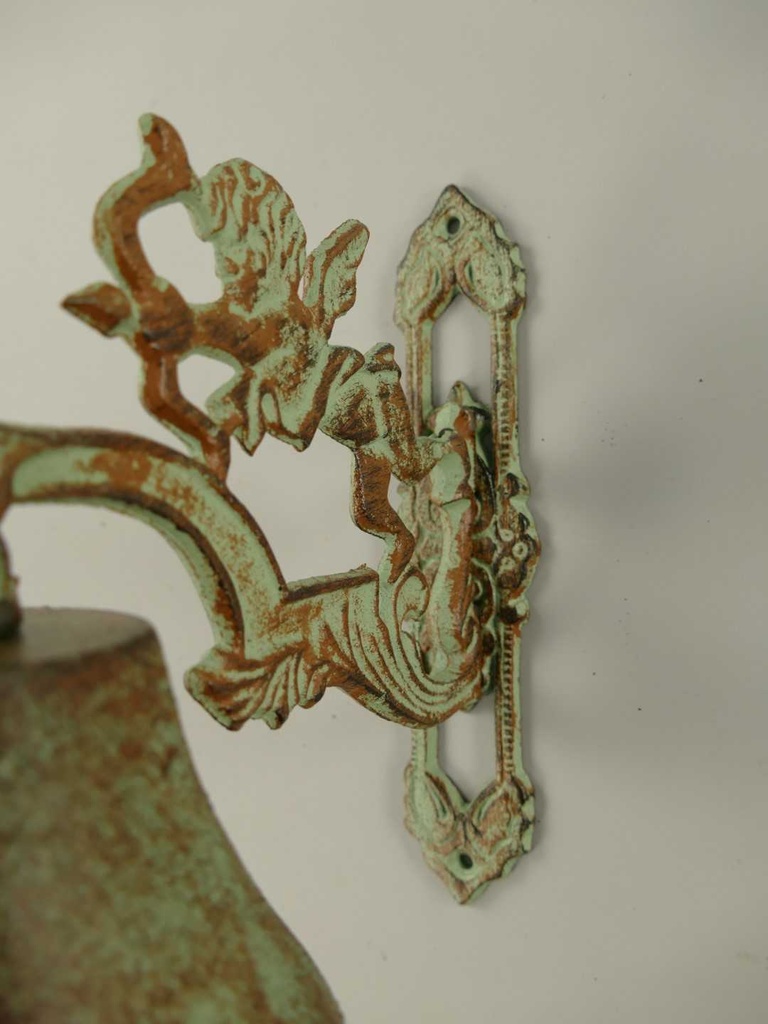 [LA-41393] Wandglocke Türglocke Türklopfer Gusseisen Engel grün patiniert Bild 6