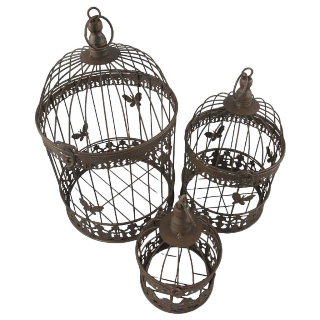 [2120076] 3er Set Vogelkäfig Blumen Pflanz Deko Käfig klein mittel groß Eisen Rund Braun rustikal Bild 2