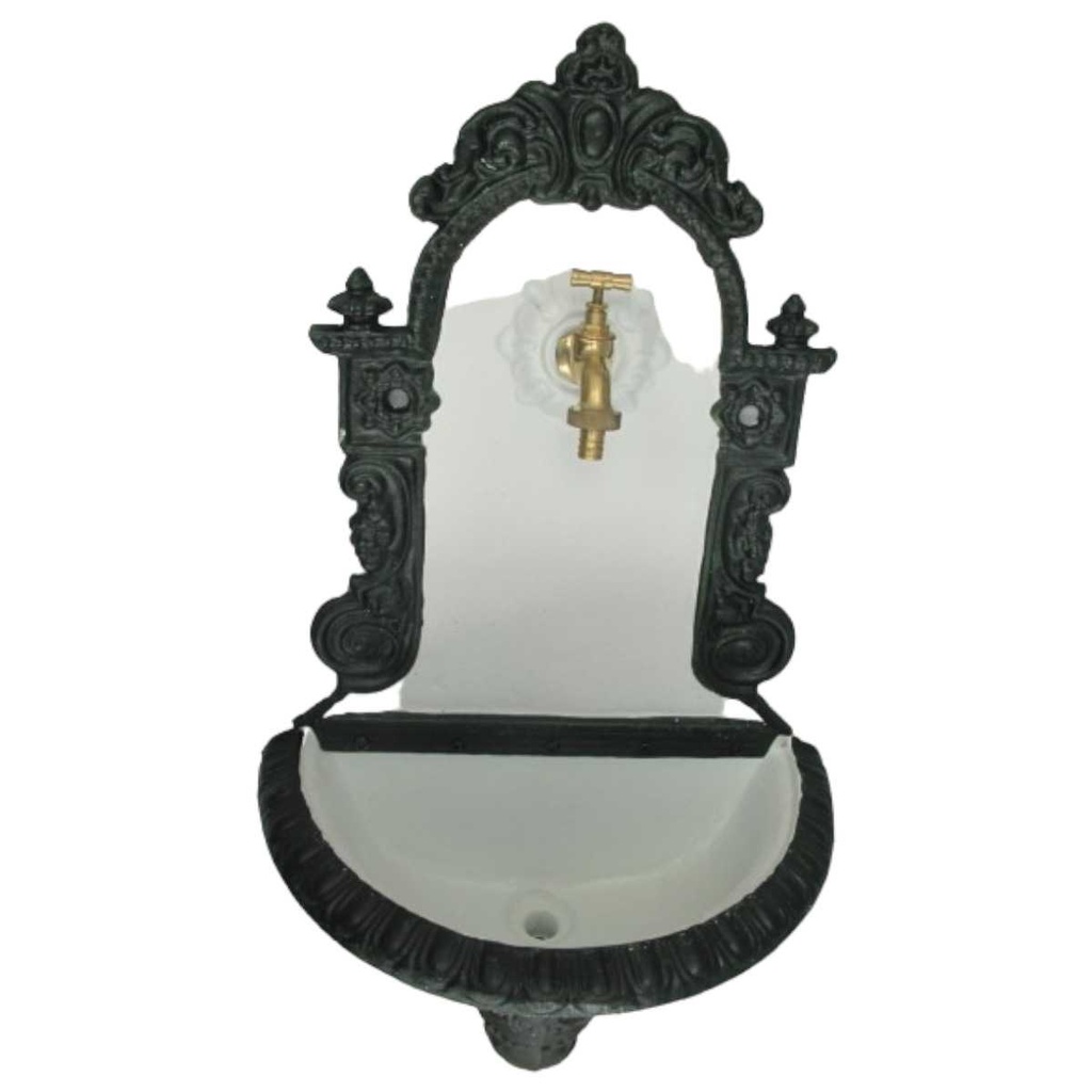 [LA-41589] Wandbrunnen Wassersäule Gartenbrunnen Zapfstelle Gusseisen Grün-weiß Terrasse Bild 2