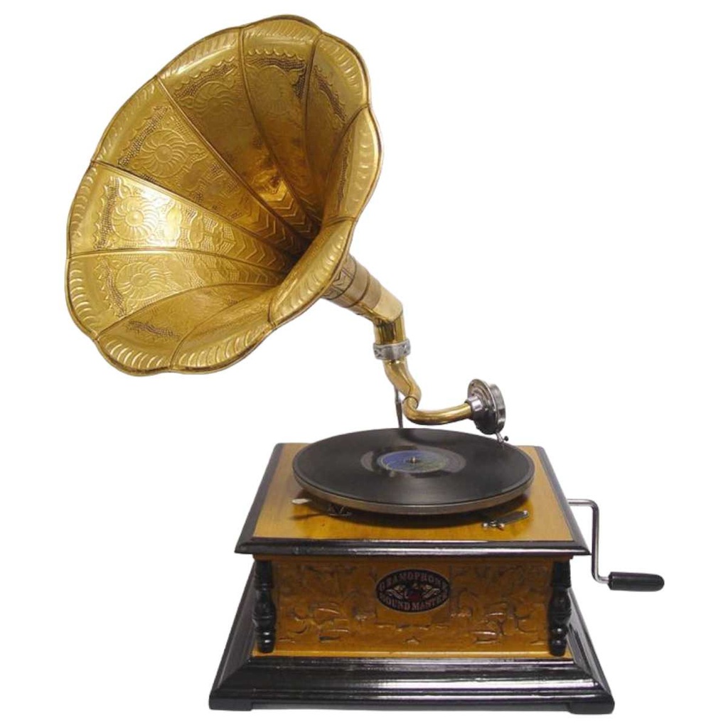 [LA-46355] Trichtergrammophon Grammophon Holz Quadratisch geschnitzt Bild 2