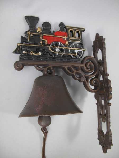 [LA-49324] Wandglocke Türglocke Türklopfer Figürchen Gusseisen Lokomotive Zug rot 34 cm Bild 5