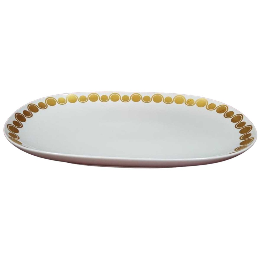 [458128275] Servierplatte Fleischplatte Steakplatte Golddekor 38,4x26,5 cm Hutschenreuther weiß braun gebraucht - gut Bild 2