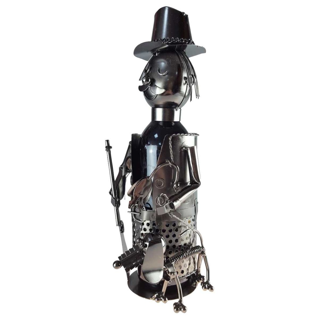 [2119063] Flaschenhalter für Weinflasche Mann Jäger mit Hund Gewehr Metall 15x25x15cm Bild 2