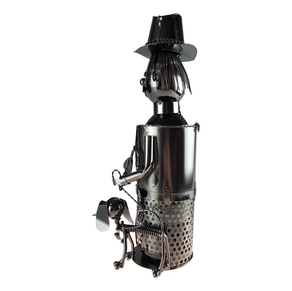 [2119063] Flaschenhalter für Weinflasche Mann Jäger mit Hund Gewehr Metall 15x25x15cm Bild 3